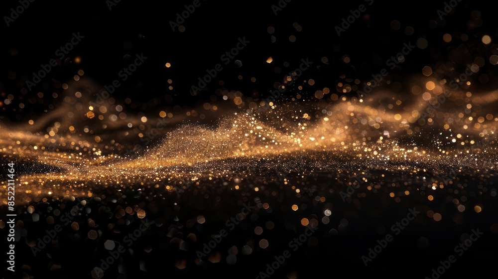 ethereal gold dust glitter sparkles on elegant black background abstract art concept ethereal gold dust glitter sparkles on elegant black background abstract art concept
