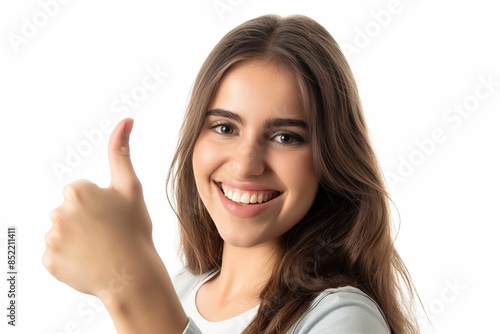 Wallpaper Mural Young happy English woman isolated on white background showing an OK sign and a thumbs up gesture. Perfect for illustrating positivity, confidence, and approval. Torontodigital.ca