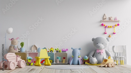 Children's playroom wall mockup in white background.