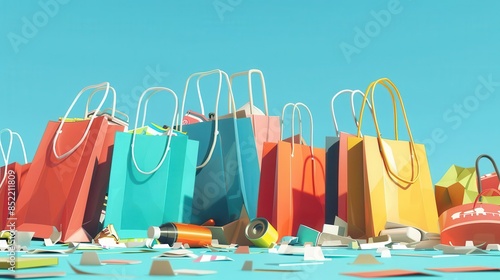 excessive consumption concept with overflowing shopping bags and discarded items aigenerated illustration