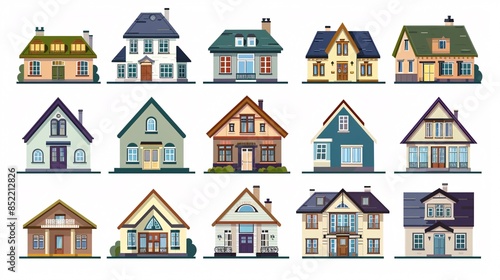 House icons showing various residential styles in vector form.