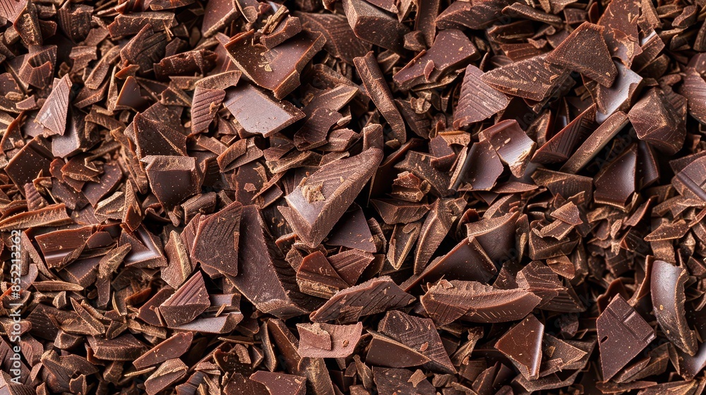 finely chopped chocolate shavings piled high aromatic cocoa ingredient for baking and desserts top view finely chopped chocolate shavings piled high aromatic cocoa ingredient for baking and desserts top view