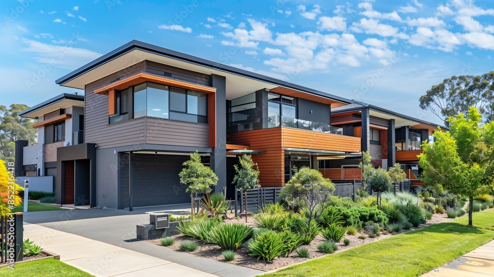Newly built modern houses in suburb. Newly built modern houses in suburb.