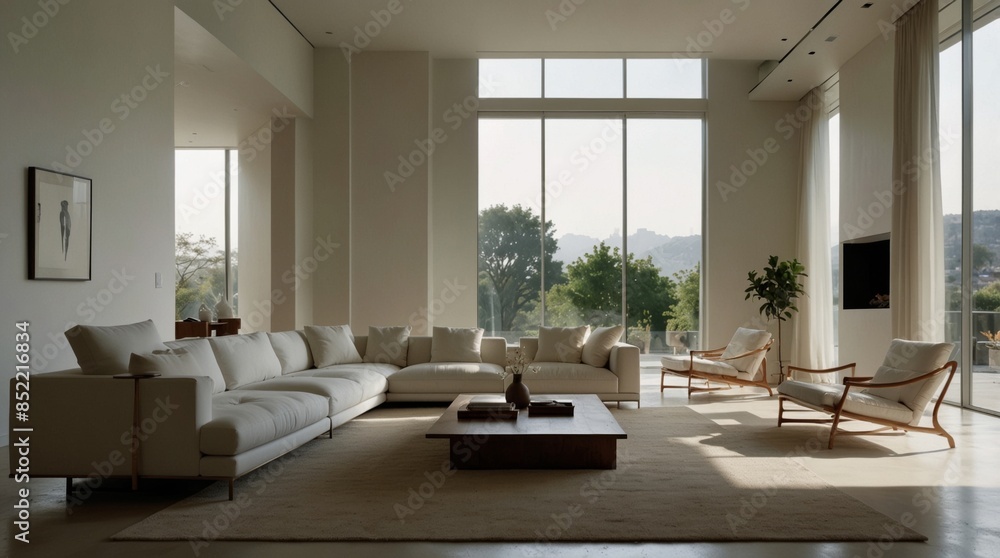 Fototapeta premium a minimalist modern living room reflecting the innovative