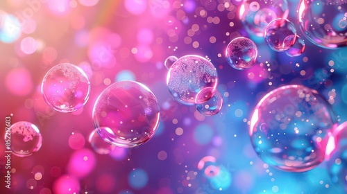 A playful background of shiny bubbles in neon pink and bright blue , popping against a radiant background . The bubbles add a pop of fun and color to the scene, making it lively and engaging.