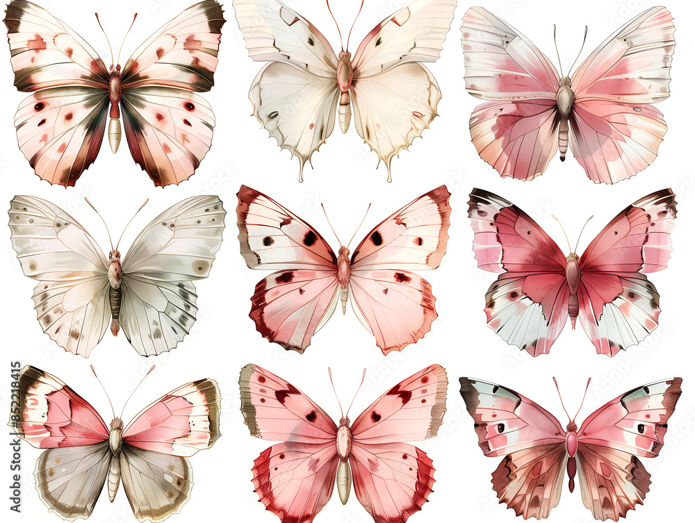 Watercolor of various butterflies, clip art set on a white background Watercolor of various butterflies, clip art set on a white background