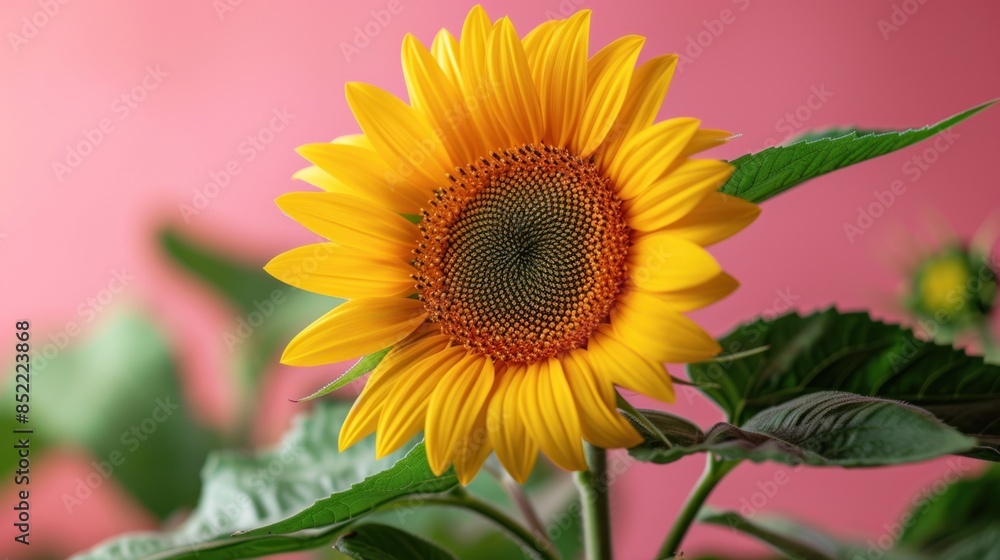 Single sunflower on soft pink background Single sunflower on soft pink background