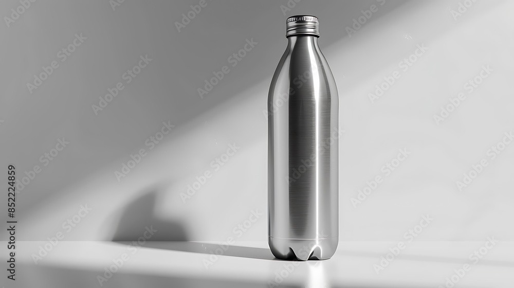 Sleek Stainless Steel Minimal Sport Bottle Mockup in a Minimalist White Studio: Product Photography Sleek Stainless Steel Minimal Sport Bottle Mockup in a Minimalist White Studio: Product Photography