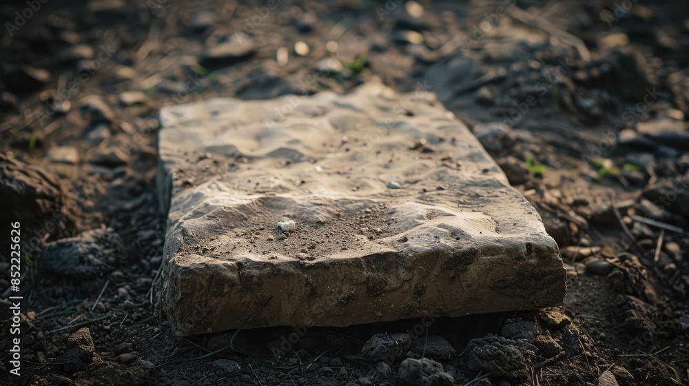 Fototapeta premium Stone slab rests on the ground