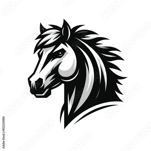 horse mascot logo in black and white silhouette