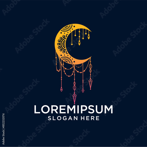 Vector dream catcher with a crescent moon