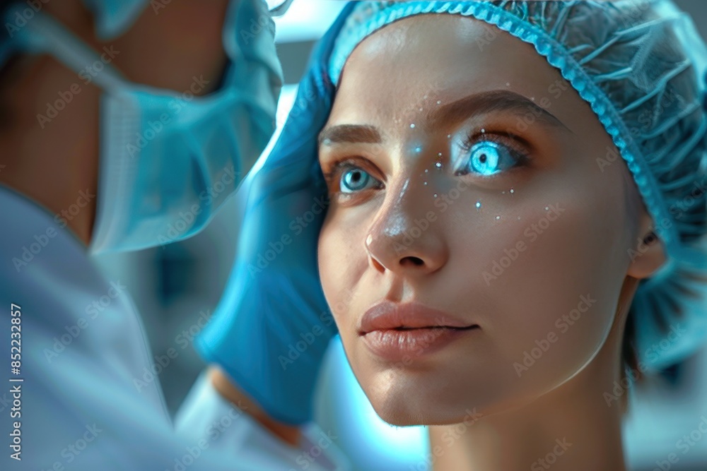 Woman Undergoing a Medical Procedure with Futuristic Technology Woman Undergoing a Medical Procedure with Futuristic Technology