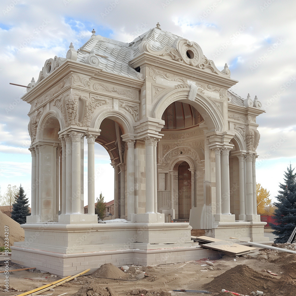 Obraz premium Luxurious Welcomes: Plaster Guesthouse Under Construction on a Luxury Estate