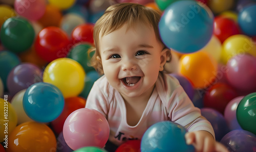 toddler or baby doing activities happily and having fun. © katobonsai