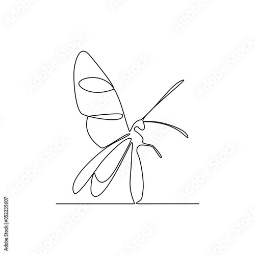 One continuous line drawing of 
Butterflies are flying and will land on flowers vector illustration. Animal themes design concept in simple linear style. Beautiful animal with variance body colors.