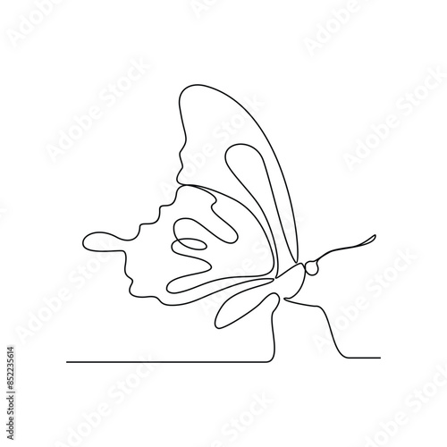 One continuous line drawing of 
Butterflies are flying and will land on flowers vector illustration. Animal themes design concept in simple linear style. Beautiful animal with variance body colors.
