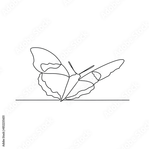One continuous line drawing of 
Butterflies are flying and will land on flowers vector illustration. Animal themes design concept in simple linear style. Beautiful animal with variance body colors.