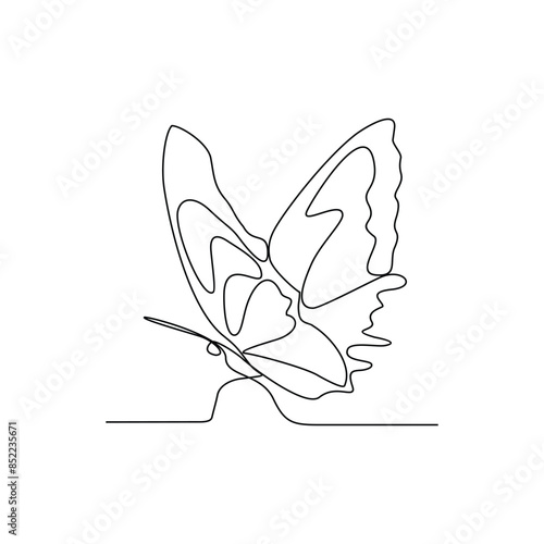 One continuous line drawing of 
Butterflies are flying and will land on flowers vector illustration. Animal themes design concept in simple linear style. Beautiful animal with variance body colors.