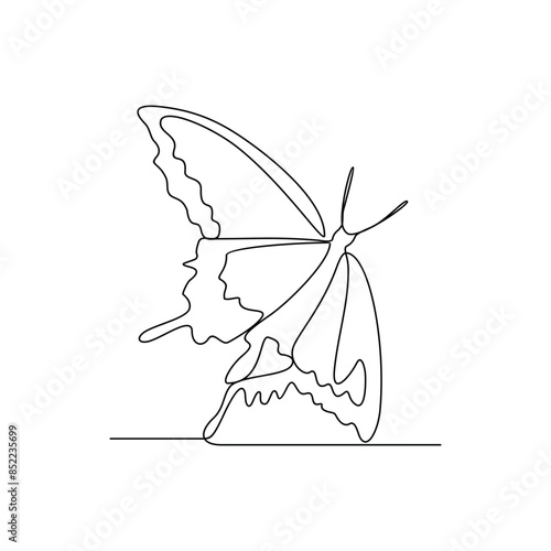 One continuous line drawing of 
Butterflies are flying and will land on flowers vector illustration. Animal themes design concept in simple linear style. Beautiful animal with variance body colors.