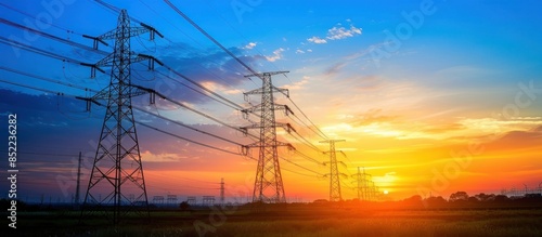 Power Lines Silhouette Against a Vibrant Sunset