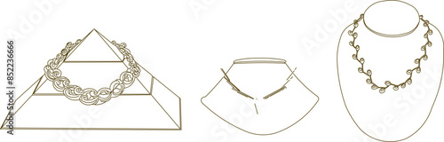 Vector silhouette illustration sketch of detailed design of gold necklace jewelry for display in shop window