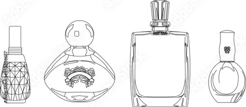 Vector silhouette illustration sketch perfume bottle detail design drawing