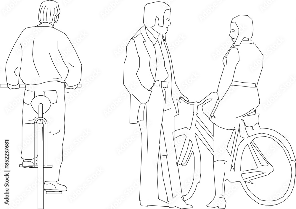 Fototapeta premium Vector silhouette illustration sketch detailed design drawing of sportsman relaxing on a bicycle