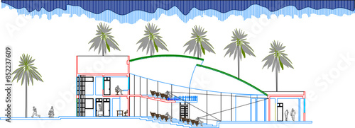 Vector silhouette illustration sketch architectural engineering drawing detailed design Cultural center auditorium