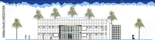 Vector silhouette illustration sketch architectural engineering drawing detailed design Cultural center auditorium