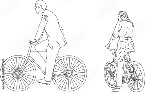 Vector silhouette illustration sketch detailed design drawing of sportsman relaxing on a bicycle