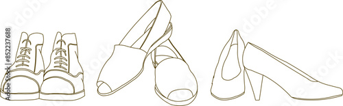 Vector silhouette illustration sketch detailed design drawing of women's shoes for fashion and work
