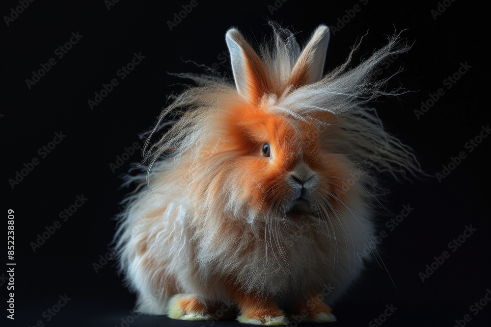 Mystic portrait of Angora Rabbit, full body view, full body shot isolated on black background Mystic portrait of Angora Rabbit, full body view, full body shot isolated on black background