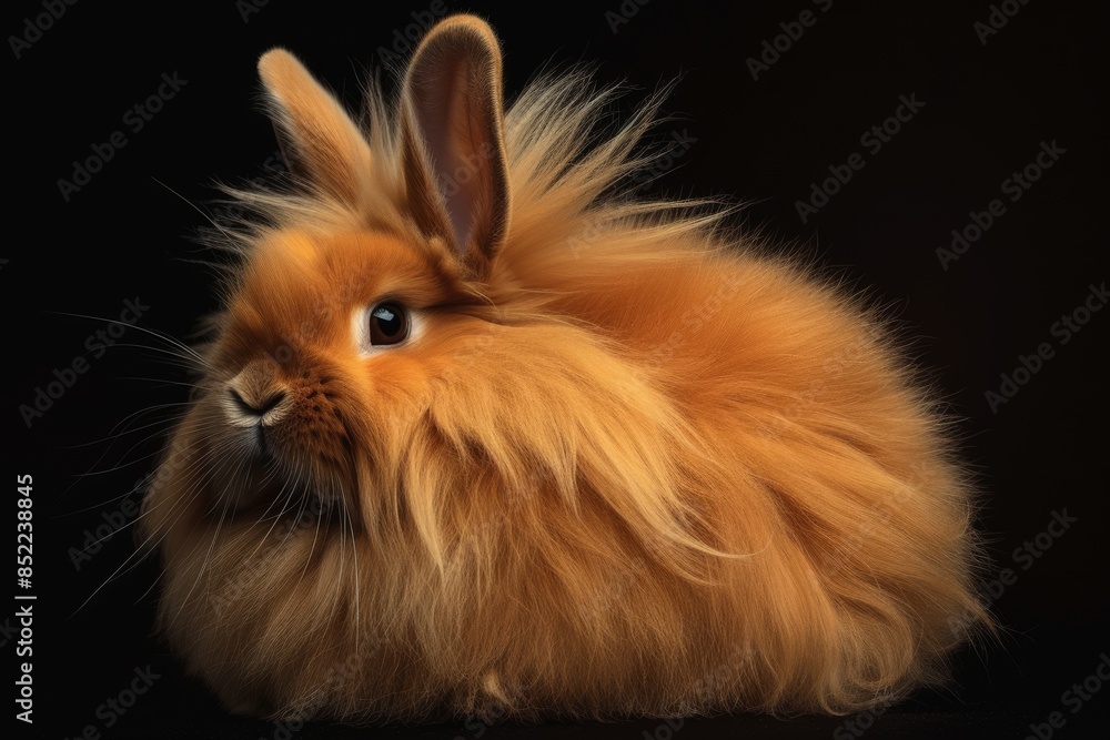 Mystic portrait of Angora Rabbit, full body view, full body shot isolated on black background Mystic portrait of Angora Rabbit, full body view, full body shot isolated on black background