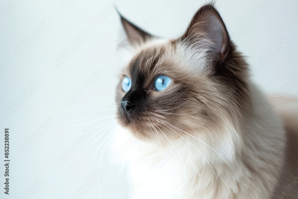 Mystic portrait of Balinese Cat, copy space on right side, Headshot, Close-up View isolated on white background Mystic portrait of Balinese Cat, copy space on right side, Headshot, Close-up View isolated on white background