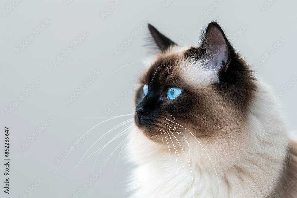 Mystic portrait of Birman Cat, copy space on right side, Headshot, Close-up View isolated on white background Mystic portrait of Birman Cat, copy space on right side, Headshot, Close-up View isolated on white background