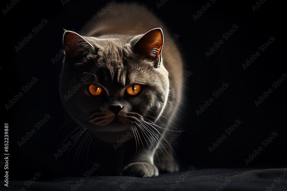 Obraz premium Mystic portrait of British Shorthair Cat, full body view, full body shot isolated on black background