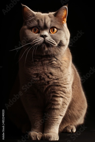 Mystic portrait of British Shorthair Cat, full body View isolated on black background