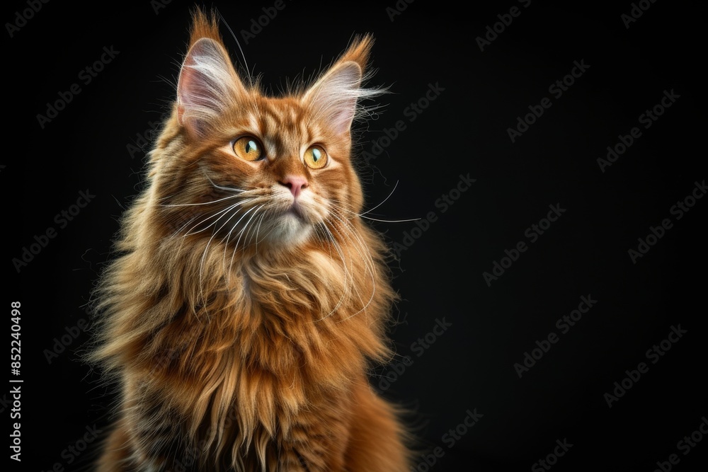 Mystic portrait of Maine Coon, full body view, full body shot isolated on black background