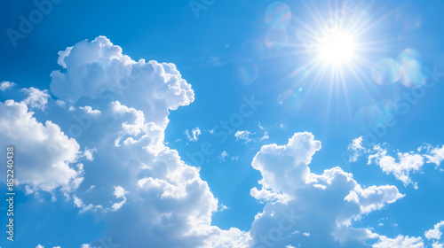 太陽と青空と白い雲