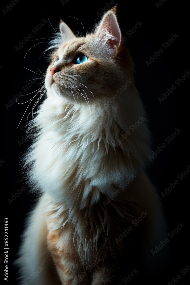 Mystic portrait of Ragdoll, full body View isolated on black background Mystic portrait of Ragdoll, full body View isolated on black background