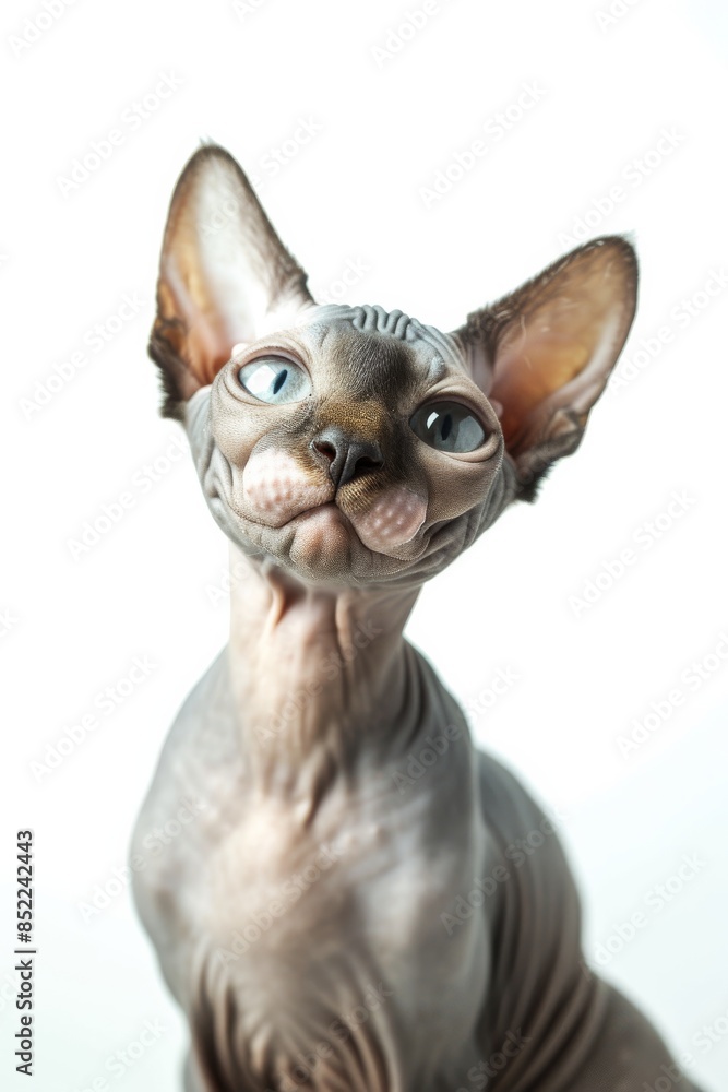 Mystic portrait of Sphynx cat, full body View isolated on white background