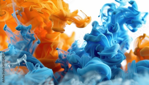 spectacular blue and orange liquid ink churning together realistic 3d illustration with detailed texture photo