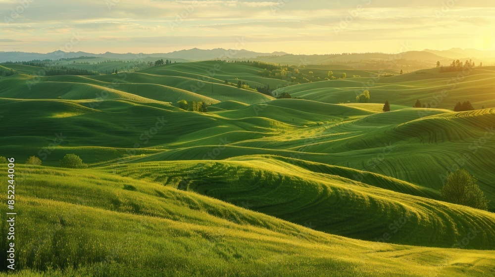 Fototapeta premium Rolling Hills Under Golden Sunset