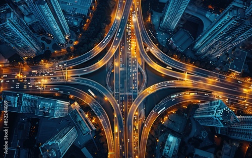 Aerial View of a City Intersection at Night