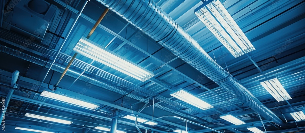 Industrial Ceiling with Exposed Ventilation Ducts and Fluorescent Lights Industrial Ceiling with Exposed Ventilation Ducts and Fluorescent Lights