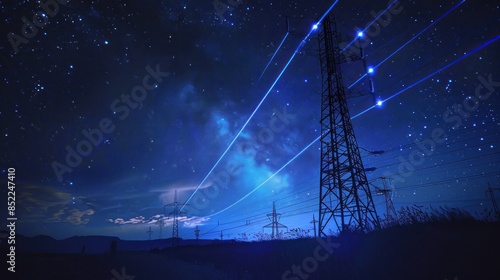 Night Sky with Power Lines and Stars