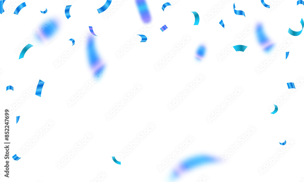 Blue tinsel, confetti fall from the sky on a transparent background. Holiday, birthday. Blue tinsel, confetti fall from the sky on a transparent background. Holiday, birthday.