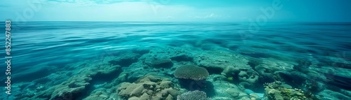 Wallpaper Mural Beautiful underwater coral reef in clear blue ocean water with bright sunlight. Vibrant marine life and stunning seascape panorama. Torontodigital.ca