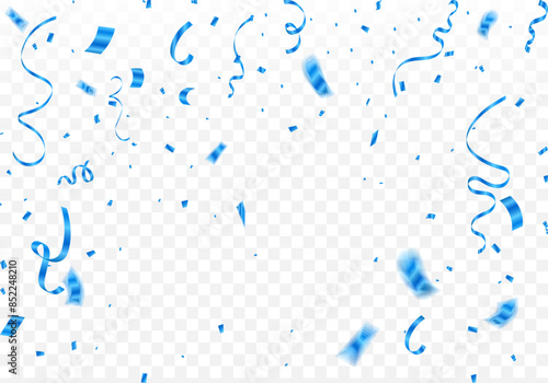 Blue confetti. Celebration carnival ribbons. Luxury greeting card. Vector illustration