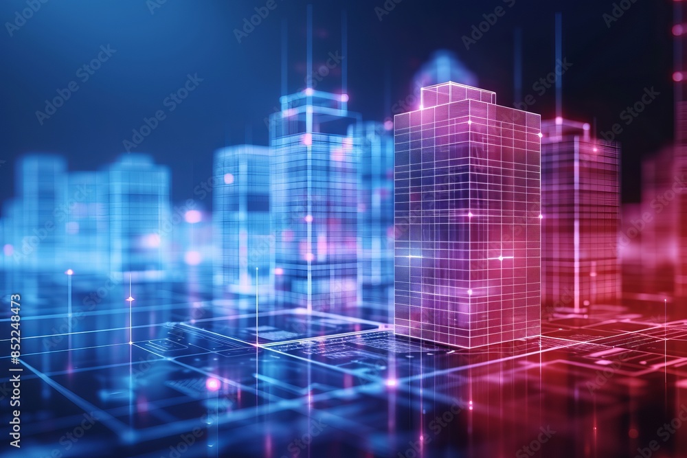 Futuristic digital cityscape with neon lights, illustrating advanced technology, smart cities, and urban innovation in vibrant colors. Futuristic digital cityscape with neon lights, illustrating advanced technology, smart cities, and urban innovation in vibrant colors.